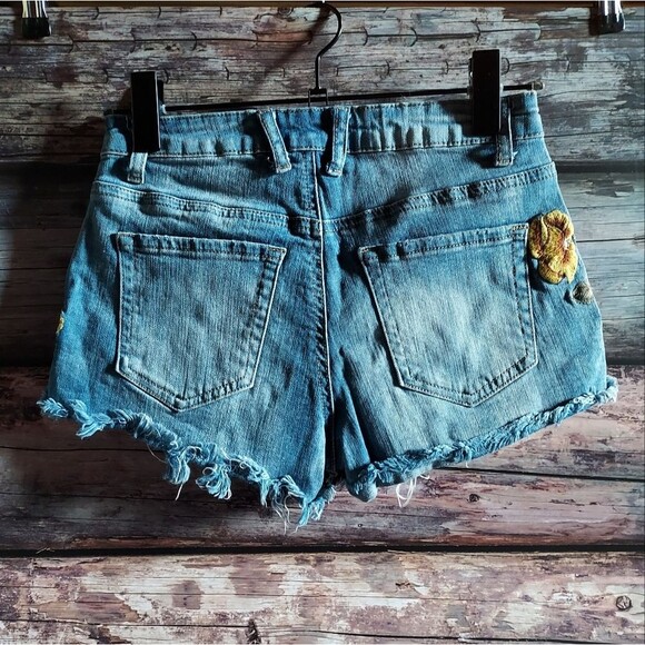 Vanilla Star Blue Jean Shorts with Yellow Embroidery - Picture 2 of 14